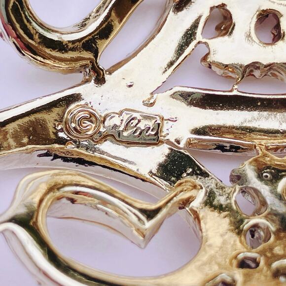 Vintage Signed Coro Brooch Mid Century AB Rhinestone Swirl Gold Tone 1950s - Picture 8 of 10